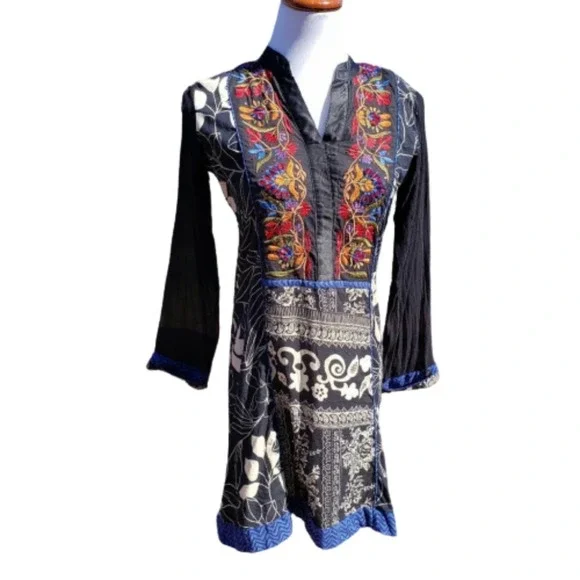 Meena Bazaar Dresses | Dress Indian Embroidered Long Sleeved Meena Bazaar Sz L | Color: Black/Red | Size: L | Pm-72191035'S Closet